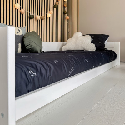 Letto Montessori Lifetime 90 incl. base a doghe deluxe, tetto in tessuto e pannello posteriore Panda