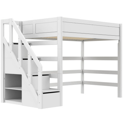 Lit superposé Lifetime Kidsrooms 120 cm, avec escalier, sommier à rouleau premium avec 23 lattes, blanc