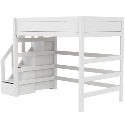 Letto a soppalco Lifetime Kidsrooms 120 cm, con scala, doghe a rullo premium con 23 stecche, bianco