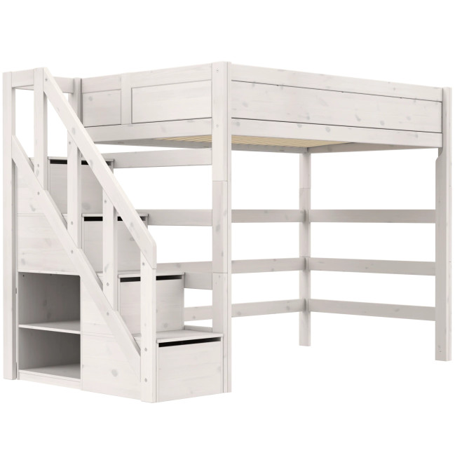 Lifetime Kidsrooms High Sleeper Bed 120 cm, with Staircase, Premium Roller Slat Base with 23 Slats, whitewash