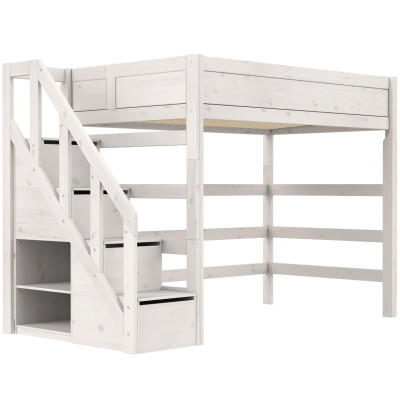 Lifetime Kidsrooms High Sleeper Bed 120 cm, with Staircase, Premium Roller Slat Base with 23 Slats, whitewash