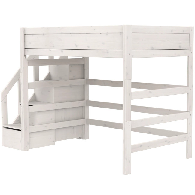 Letto a soppalco Lifetime Kidsrooms 120 cm, con scala, doghe a rullo premium con 23 stecche, whitewash