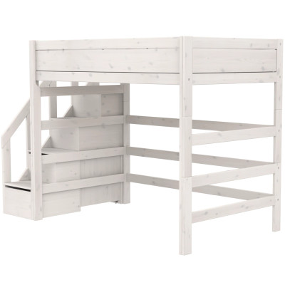 Letto a soppalco Lifetime Kidsrooms 120 cm, con scala, doghe a rullo premium con 23 stecche, whitewash