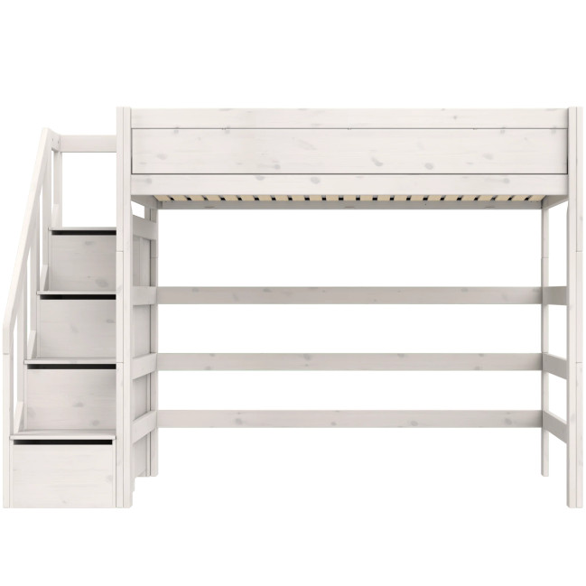 Letto a soppalco Lifetime Kidsrooms 120 cm, con scala, doghe a rullo premium con 23 stecche, whitewash