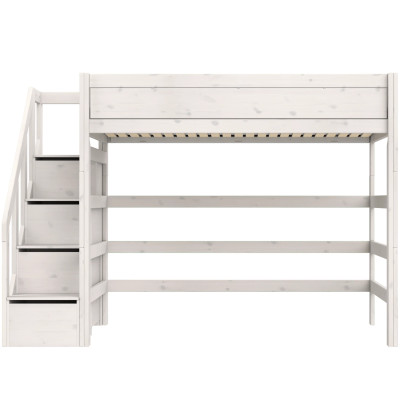 Lifetime Kidsrooms High Sleeper Bed 120 cm, with Staircase, Premium Roller Slat Base with 23 Slats, whitewash