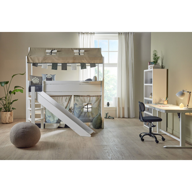 Letto Lifetime 4-in-1 con tenda gioco e scivolo, Panda Paradise, con doghe standard bianco