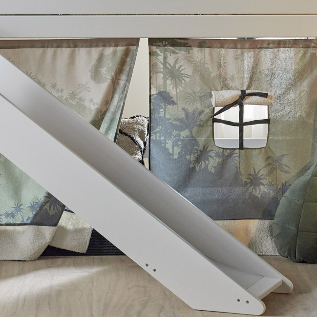 Letto Lifetime 4-in-1 con tenda gioco e scivolo, Panda Paradise, con doghe standard bianco