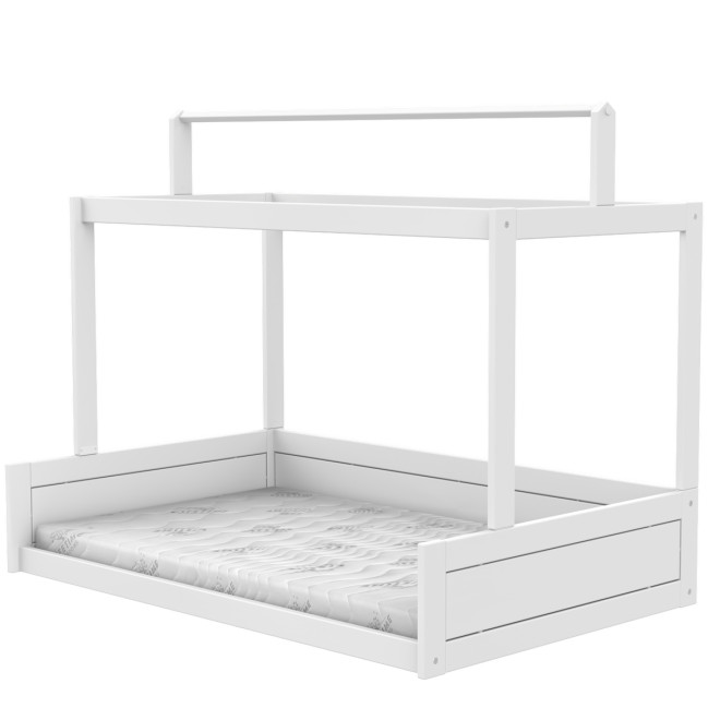 Letto Montessori 120 Lifetime con struttura del tetto incl. Rete a doghe Premium Bianco