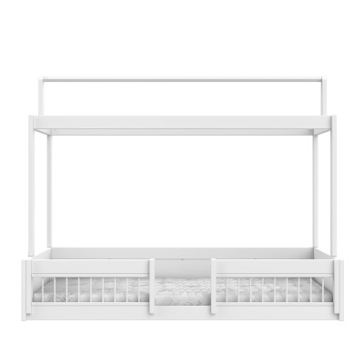 Letto a baldacchino 120 Montessori Lifetime con protezione anti-caduta, incl. doghe Premium Bianca