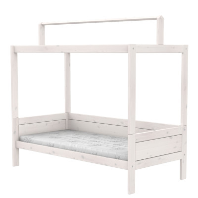 Lifetime Himmelbett 90x200cm mit Dachkonstruktion für Stoffdach und Rollboden whitewash