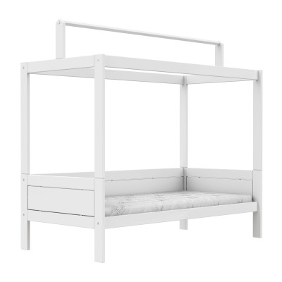 Lifetime four-poster bed with roof construction for fabric roof and deluxe slatted frame white