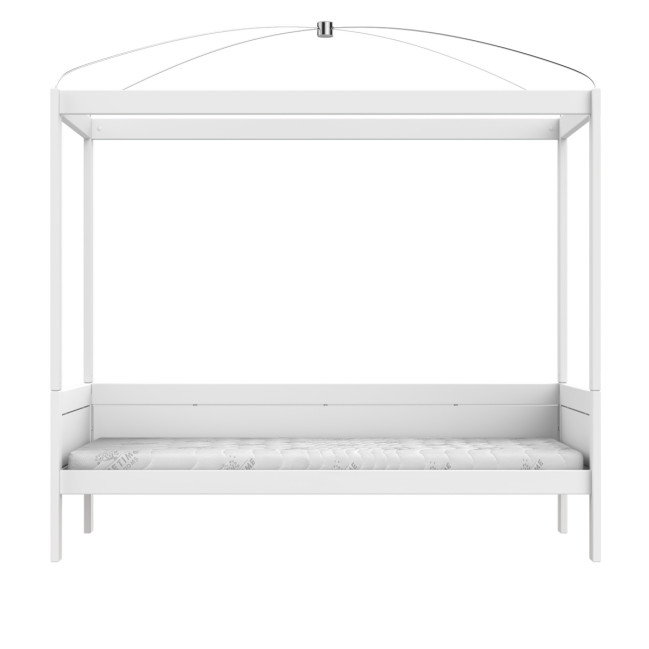 Lifetime four-poster bed with rolling floor White lacquered