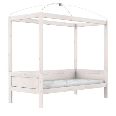 Lifetime four-poster bed with deluxe slatted frame whitewash