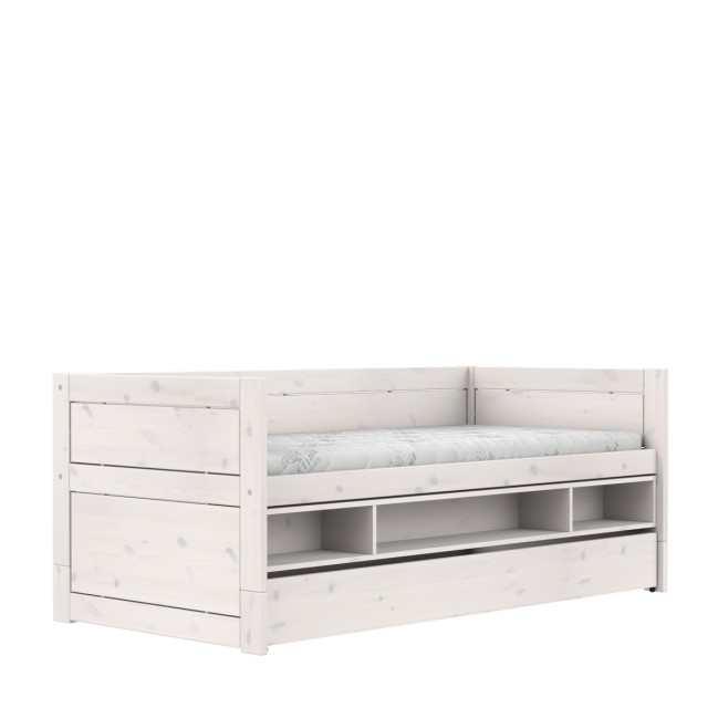 Lit de couchage Lifetime 90x200 avec rangement et sommier whitewash