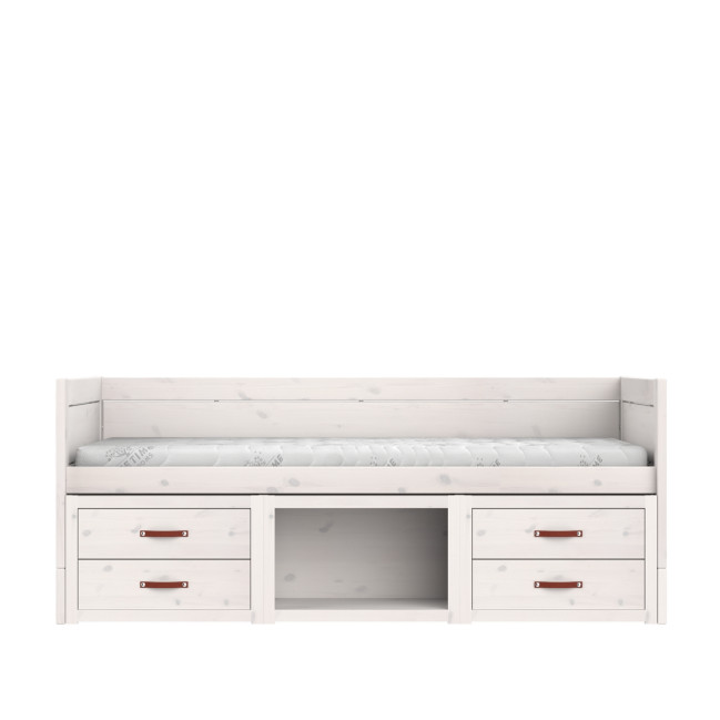 Letto a Castello Lifetime con Ripiani e Cassetti, rete a doghe standard Whitewash