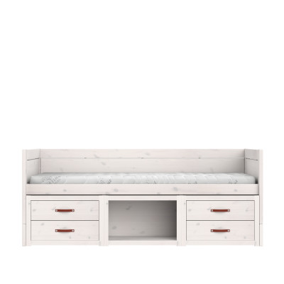 Letto a Castello Lifetime con Ripiani e Cassetti, rete a doghe standard Whitewash