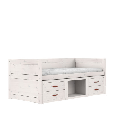 Letto a Castello Lifetime con Ripiani e Cassetti, rete a doghe standard Whitewash