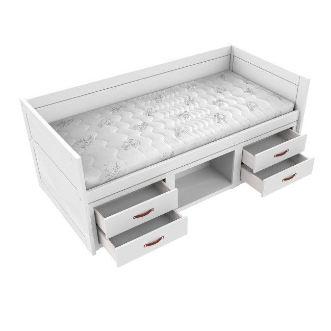 Lifetime Cabin Bed with Shelves & Drawers, Premium Slatted in White Finish