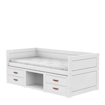 Lifetime Cabin Bed with Shelves & Drawers, Deluxe Slatted in White Finish