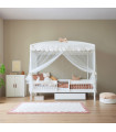 Lifetime Lit simple avec ciel Cat & Bow Canopy 90 x 200 avec sommier à lattes standard blanc