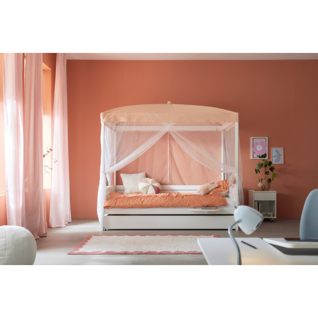 Lifetime letto singolo con baldacchino Sweet Pink 120 x 200 cm con base a doghe premium bianco