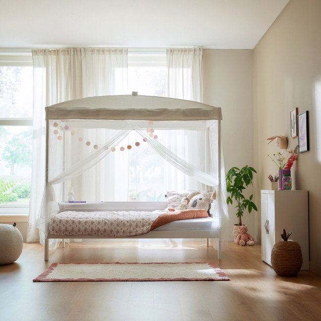 Lifetime single bed with canopy Dreamy White 120 x 200 cm with slatted frame standard white