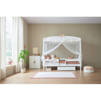 Lifetime Lit simple avec ciel Cat & Bow Canopy 90 x 200 avec sommier à lattes premium blanc
