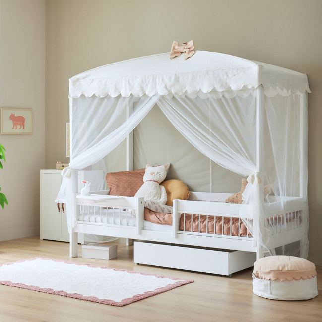 Lifetime Einzelbett mit Himmel Cat & Bow Canopy 90 x 200 mit Lattenrost Standard weiss