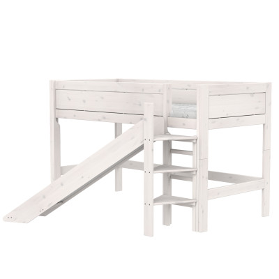 Lifetime Lit mezzanine mi-hauteur échelle droite avec sommier Luxe, whitewash