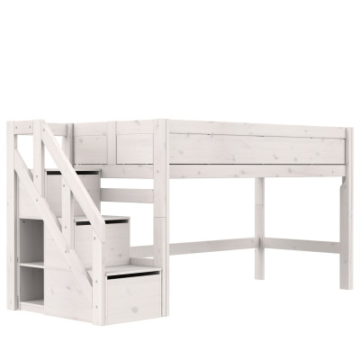 Lifetime Lit mi-hauteur mezzanine 128 x 257 x 102 cm avec escalier et sommier, whitewash