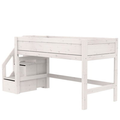 Lifetime Kidsrooms Halbhohes Bett mit Treppe und Rollboden whitewash