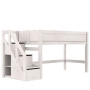 Lifetime Lit mi-hauteur mezzanine 128 x 257 x 102 cm avec escalier et sommier Luxe, whitewash