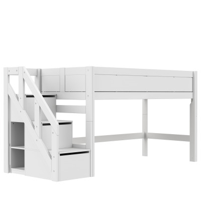 Lifetime Kidsrooms Halbhohes Bett mit Treppe und Deluxe Lattenrost weiss