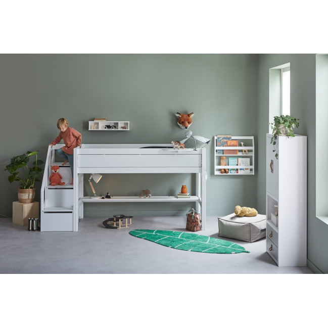 Lifetime Kidsrooms Letto a mezza altezza con scale e struttura a doghe premium in bianco