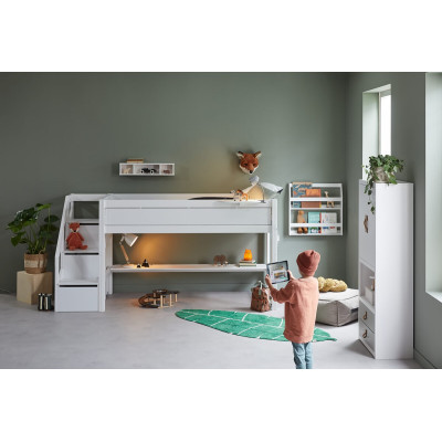 Lifetime Kidsrooms Half-height bed with stairs and premium slatted frame white