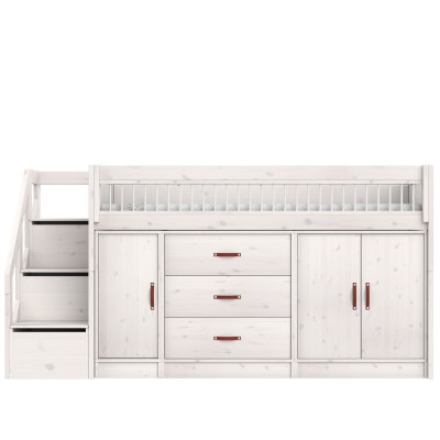 Letto Lifetime All-In-One a mezza altezza con base a doghe deluxe e spazio di stoccaggio, whitewash