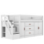Letto a soppalco basso Lifetime All-In-One con rete a doghe e spazio di archiviazione, bianco