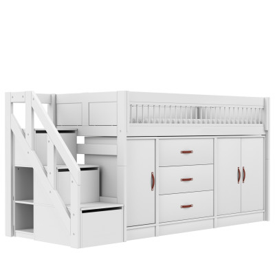 Lifetime All-In-One Mid-High Bed with Roll Base and Storage Space, white