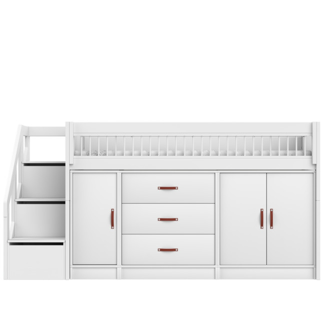 Lifetime Halbhohes Bett All-In-One mit Deluxe Lattenrost Rollboden und Stauraum weiss