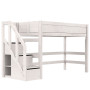 Lifetime Lit mezzanine 152 x 257 x 102 cm avec escalier step et sommier Luxe, whitewash