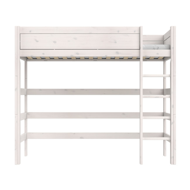 Lifetime High Bed 177 cm with straight ladder and standard slatted base, whitewash