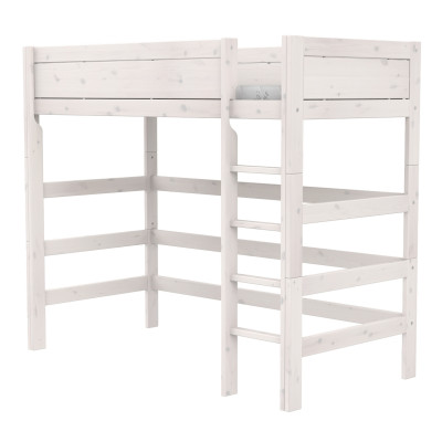 Lifetime High Bed 177 cm with straight ladder and standard slatted base, whitewash