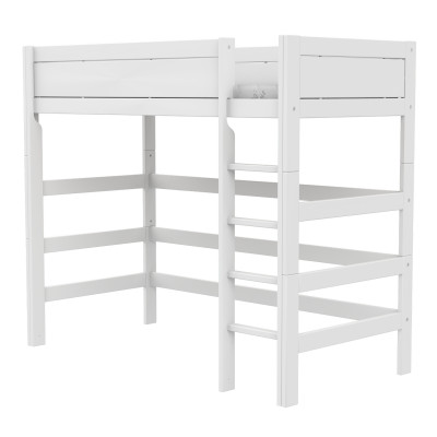 Letto a soppalco Lifetime con struttura a doghe deluxe e scala diritta bianca