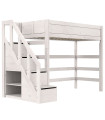 Lifetime Kidsrooms Hochbett mit Treppe und Stauraum, Standard Lattenrost Whitewash