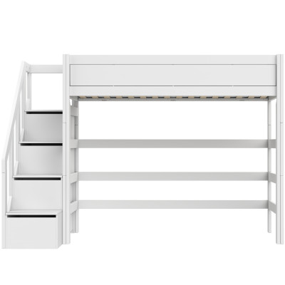 Lifetime Kidsrooms Hochbett mit Treppe und Stauraum, Standard Lattenrost Weiss