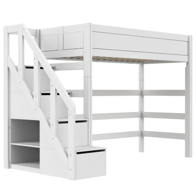 Lifetime Kidsrooms Hochbett mit Treppe und Stauraum, Standard Lattenrost Weiss
