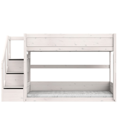 Lifetime low bunk bed with stepladder 90 x 200 cm, slatted base standard whitewash