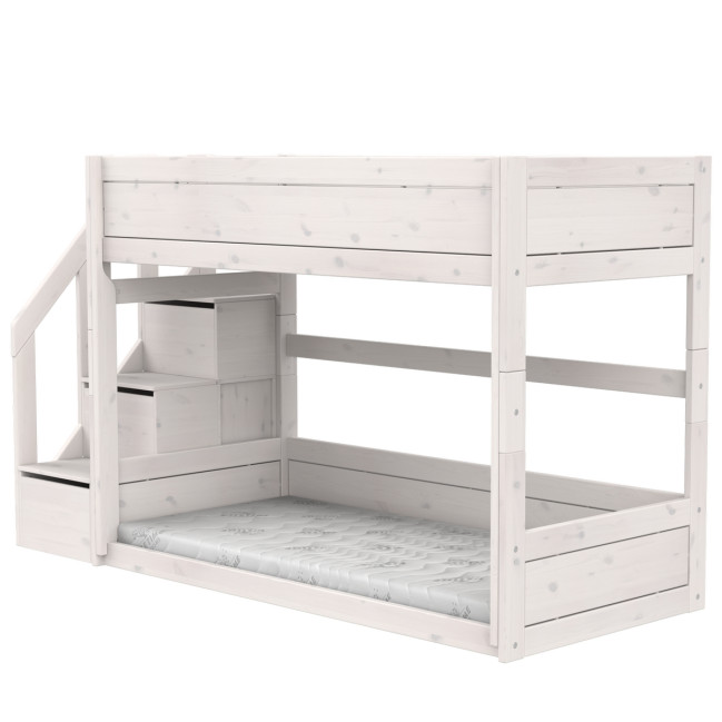 Lifetime niedriges Etagenbett mit Trittleiter 90 x 200 cm, Premium Lattenrost weiss