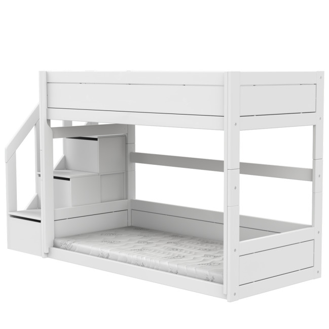 Letto a castello basso con scaletta Lifetime 90 x 200 cm telaio a doghe premium bianco