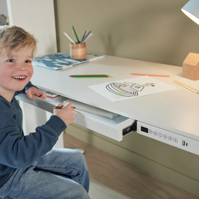 Bureau Lifetime RISE réglable électriquement, avec compris tiroir et USB